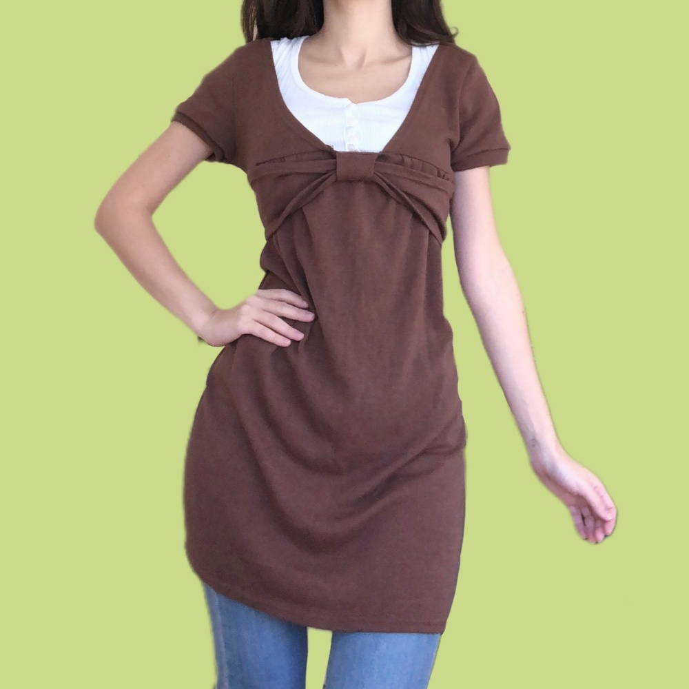 Adorable y2k deadstock knit brown babydoll dress tunic top